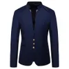 Chinese Stijl Mandarijn Stand Kraag Business Casual Bruiloft Slim Fit Blazer Mannen Jasje Mannelijke Jas 4XL 240125