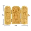 Tibet Budismo Boxwood Kwan-yin Shakyamuni GuanYin 3 Deus Estátua de Buda Caixa Dobrável Estátua de Buda Caixa Decoração de Templo de Casa Ornamento 240202