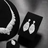 Ensemble de boucles d'oreilles et collier, bijoux de fiançailles, accessoires de mariage, cadeaux de mariée, mode luxe, quatre pièces avec zircone cubique incrustée