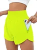 Womens Rise Breathable Quick-dry Yoga Shorts Built-in Lined Sports Short Hidden Zipper Side Drop-in Pockets Running Sweatpants with Continuous