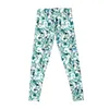 Active Pants White Teal Roses Leggings Gym Top Fleared Womens