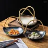 Plates 1pc Japanese Style Hanging Shape Tableware Ceramic Household Kitchen Restaurant Supplies With Bamboo Basket Western Dinner Plate