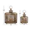 Candle Holders DecMode 2 Holder Beige Metal Decorative Lantern With Intricate Scroll Work Set Of