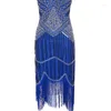 Robes décontractées 2024 Femmes Robe de soirée Robe Femme 1920s Great Gatsby Flapper Sequin Fringe Midi Robe Printemps Été Art Déco Rétro