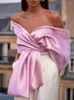 Débardeurs pour femmes Satin Rose Bow Chemise sans dossier Top Femmes 2024 Summer Lady Bustier Sexy Off Hsoulder Blouse à manches courtes Blouse Partywear