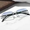 Óculos de sol unissex corte borda presbiópico óculos sem moldura hd anti azul fadiga leitura transparente