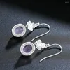 Dingle örhängen naturlig Amethyst Drop Vintage Flower Shape 925 Sterling Silver Earring for Women Ear smycken Jubileumsgåva