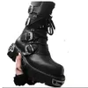Mens Fashion Genuine Leather Motorcycle Boots Gothic Skull Punk Boots Unisex Midcalf Cowboy Boots Metallic Combat Boots48 240126
