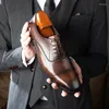 Klänningskor Square Toe Triple Joint Classic Men's Leather Layer Cowhide Business Formal Wear Rubber Sole Oxford