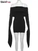 Casual Dresses Weird Puss Slash Neck Women Dress Mante Off Axel Full Sleeve Tassel Skinny Stretch Mini Bodycon Sexig Nightout Clubwear