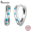 Hoopörhängen Bamoer 925 Sterling Silver Blue Turquoise Wave Ear Buckles Geometric Circle For Women Platinum Plated Fine Smycken