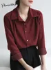 Yitimuceng Vintage Rood Shirt voor Vrouwen Herfst Winter Lange Mouw Turn Down Kraag Blouse Kantoor Dames Casual Y2k Top 240130