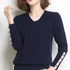 Damestruien 2024 Spring herfst Solid Color Fashion V-Neck Lange Mouw Knitting Sweater Vrouwen Casual Loose Chique All-match pullovers tops
