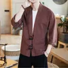 Vêtements ethniques Printemps / Automne Style chinois Hommes Slim Cardigan Original Japonais Solide Personnalité Bouton Design Hommes Kimono Manteau