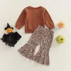 衣類セットcitgeeautumnハロウィーンの女の子のズボンスーツ長袖の手紙プリントルーズトップヒョウベルボトムズズボンの服