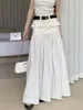 Skirts Women White Long Denim Patchwork For Female Pockets Casual A-Line High Waist Midi Skirt 2024 Summer Autumn SK101