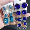 1020PiarsLot Colorful Glass Rhinestone Long Dangle Stud Earrings For Women Water Drop Shaped Jewelry Accessories Party Gifts 240124