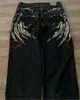 Gotyckie workowate dżinsy dla mężczyzn duże skrzydła Wzór krawat czarne dżinsowe spodnie Hip Hop Harajuku szerokie spodnie nogi streetwear 240122