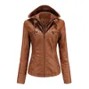 Chaqueta de cuero para mujer talla grande S-7XL abrigos de cuero PU con capucha extraíble 240129