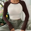 Women's T Shirts Autumn And Winter Babes Long Sleeve T-shirt Tight Base Layer Stitching Contrasting Cropped Top