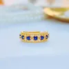 Cluster Rings Italian Retro Court Style Lace Craft Row Ring Tail Blue Spinel High Carbon Diamond Open Female