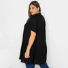 Plus Size Summer Elegant Longline Smock Shirt Women Short Sleeve Black Casual Tiered Blouse Large Size Loose Black Shirt 6XL 7XL 240126