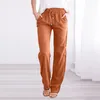 Pantalons pour femmes dames pantalons bas pour femmes droite solide élastique Long cordon lin taille coton et femmes décontracté