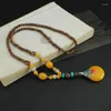 Hänge halsband etnisk imitation honung vax vatten droppe halsband trä pärlor lång tröja kedja kvinnlig
