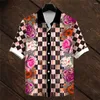 Men's Casual Shirts Floral Plaid Print Hawaiian For Men Check Shirt Valentine's Day Short Sleeve Oversized Top