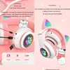 Flash Light Cat Ears Hörlurar trådlöst med Mic Control Led Kid Girl Stereo Söt musikhjälm Bluetooth -telefonens hörlur