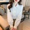 Women's Blouses QOERLIN Turn-Down Collar Floral Embroidered Elegant Shirt Casual Long Sleeve Blouse Top Chinese Knot White Shirts Female