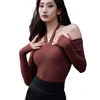 Stage Wear 2024 Dance Clothing Latin Practice Dancewear Jumpsuits Clothes Halter Neck Backless Long Sleeve Top Rumba