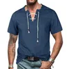 Camisas casuais masculinas masculino sólido decote em v manga curta denim borla camisa tops blusa t para homens pacote masculino