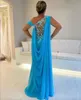 New Elegant Blue Mother of the Bride Dress One Shoulle Lace Appliques Top Sexy Chiffon A Line Wedding Party Gowns Plus Times Robe de Soriee