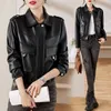 Lautaro Black crop leather jacket women zipper long sleeve Designer cropped jacket Plus size fashion clothes for women 6xl 7xl 201030