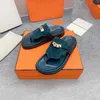 Slippers Beach Shoes For Women Men Summer Natural Kid Suede Platform Metal Decoration Slides Flat Flip Flops Designer