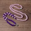 Strand OAIITE 8mm Pink Crystal Bracelet Female Lotus Pendant Wrapped 108mala Amethyst Reiki Energy Necklace Jewelry