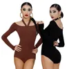 Palco desgaste 2024 roupas de dança prática latina dancewear macacões roupas halter pescoço sem costas manga longa top rumba