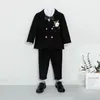 Children's Autumn Formal Solid Color Suit Set Boys Wedding Party Host Pography Costume Kids Blazer Vest Pants Bowtie Clothes 240122