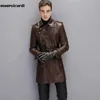 Mauroicardi Autumn Black Faux Skórzany Trench Płaszcz Mężczyzn Pasek długi