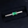 Anneaux de cluster Fashion Beryl Moissanite Bague Emerald Cut Vintage Real Sterling Argent S925 Zirconial Diamond Slim Band INS Fine Bijoux