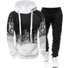 Tracksuits masculinos outono inverno tendências homens camuflagem moletom com capuz calça 2 peça conjunto esportes desgaste tinta 3d jogging ternos