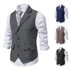 Gilet da uomo primaverile in tweed a spina di pesce con risvolto 240119