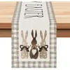 Easter Buffalo Plaid Table Runners Rabbit Coffee Home Restaurant Indoor Seasonal Spring Wedding Holiday Farmhouse Tabletop Decor 240127