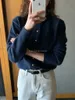 Cardigan tricoté pour femmes, manteau ample, couleur unie, col rond, printemps coréen, 240130