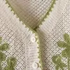 Frauen Casual V-ausschnitt Button-Down Cropped Cardigan Puff Langarm Elegante Stickerei Blumen für Jacke Cover Up Bluse S N7YD 240202