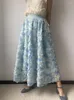 Jupes bleu brodé fleur taille haute fée jupe haute qualité 3D Rose Vintage Tulle maille 2024 printemps/été femmes vêtements