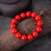 Bracciale con anello singolo in cinabro sintetico a pressione rosa, con coppia di perline di Buddha