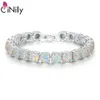 CiNily blanc opale de feu pierre chaîne lien bracelet bracelets argent plaqué luxe plus grand Boho bohême été bijoux cadeaux pour les femmes 240125