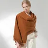 Sciarpa in vera lana al 100% Donna Scialli e stole caldi per donna Stola Femme Solid Ordito Sciarpe in lana cashmere invernale Pashmina di lusso 240127